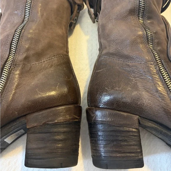 A.S.98 Judd Brown/Gray Leather Strappy Calf Boots Size 39/8.5 Western Boho - Picture 8 of 16